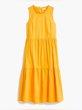 J. Crew Women’s Bright Yellow Orange Ruffled Neck Tiered Relaxed Midi Dress Sz 2